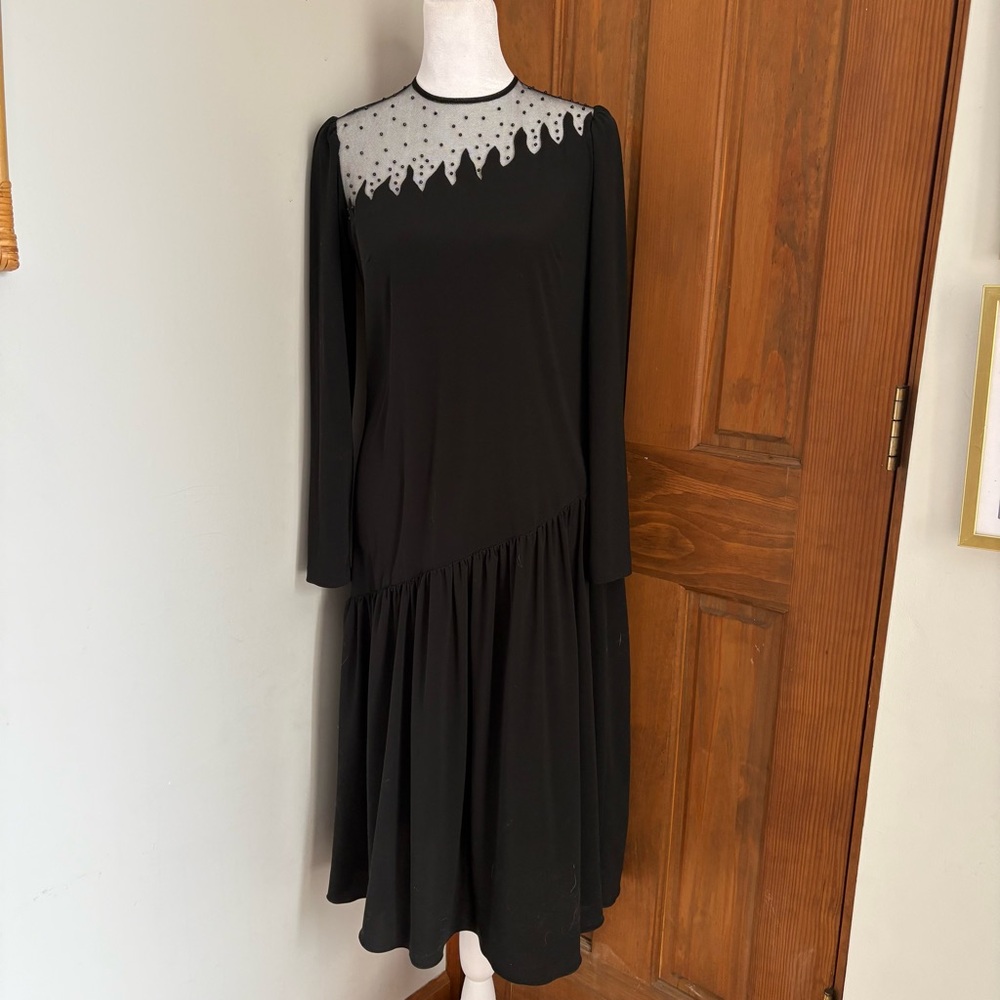Vintage 1960s? I MAGNIN Size 4 The Warrens Beaded Flame Detail Black Dress A15